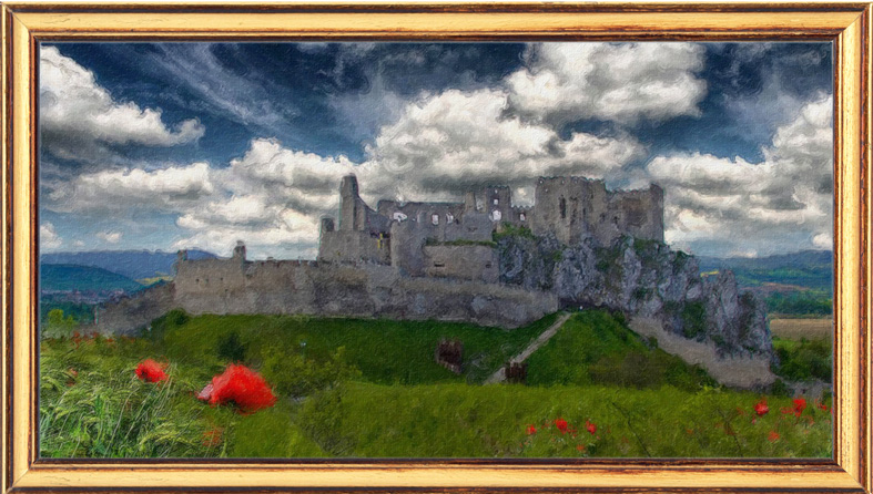 Červený mak za hradom